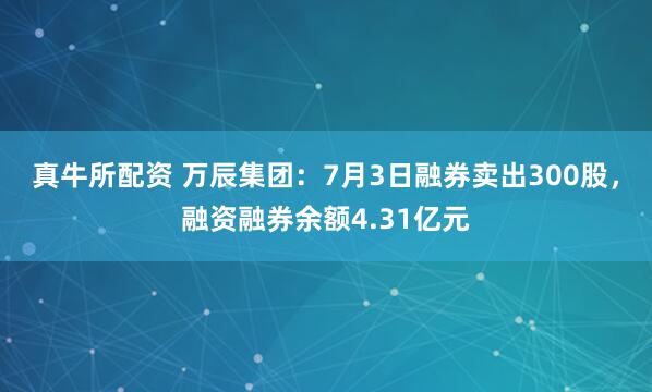 真牛所配资 万辰集团：7月3日融券卖出300股，融资融券余额4.31亿元